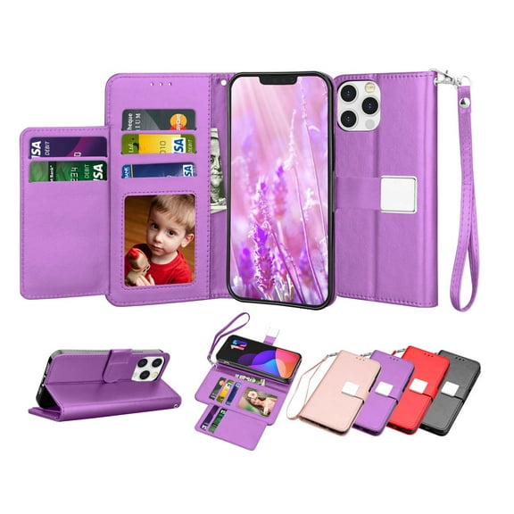 iPhone 13 Pro Case, Apple iPhone 13 Pro Wallet Case, iPhone 13 Pro PU Leather Case, Tekcoo ID Cash Credit Card Slots Holder Purse Carrying Folio Flip Cover Hard Case Kickstand & Hand Strap - Purple