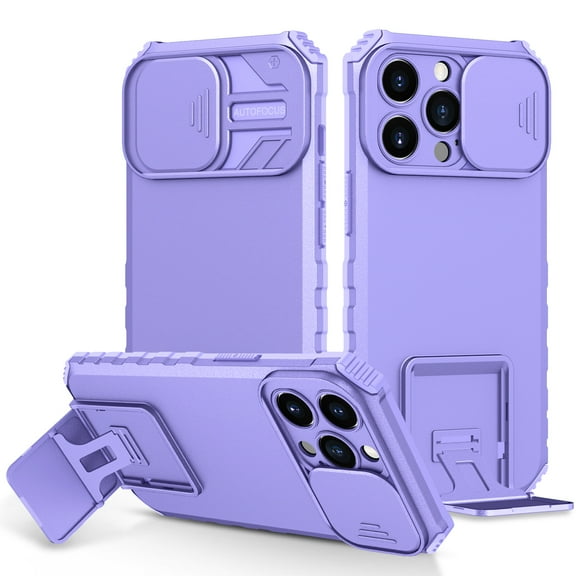 for iPhone 13 Pro Case with Camera Lens Slide Protection, Armour Silicone TPU Bumper Tough PC Cover with Kickstand, Military Shockproof Absorption Protective Case for iPhone 13 Pro,
Purple