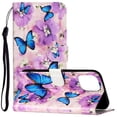 thumbnail image 1 of iPhone 13 Pro Case with Card Holder/Detachable Hand Strap, Allytech Kickstand Folio Flip Wallet Credit Card Slots Magnetic Snap PU Leather Protective Case for iPhone 13 Pro 6.1" 2021, Blue Butterfly, 1 of 5