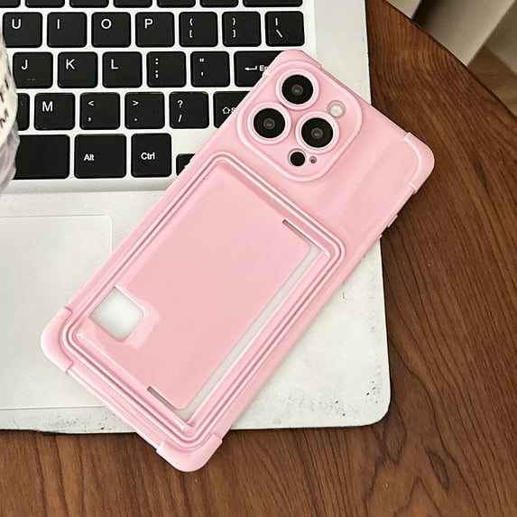 for iPhone 13 Pro Case with Card Holder, Flexible TPU Cover Credit Card ID Slot, All-inclusive Camera Shockproof Protective Slim Wallet Phone Cover for iPhone 13 Pro, Pink