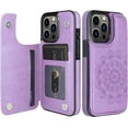 thumbnail image 1 of iPhone 13 Pro Case with Card Holder Heavy Duty Protective Durable Leather RFID Blocking Shockproof Slim Credit Card Slot Wallet Case for iPhone 13 Pro for Women&Girls(Purple Floral), 1 of 14
