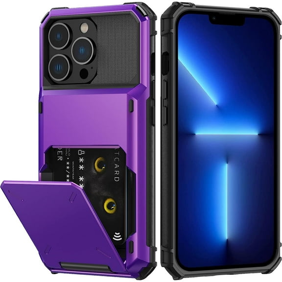 iPhone 13 Pro Case with Card Holder[Store 5 Cards] Dual Layer Heavy Duty Shockproof iPhone 13 Pro Wallet Case with Hidden Card Slot Large Storage Case for iPhone 13 Pro(Purple)
