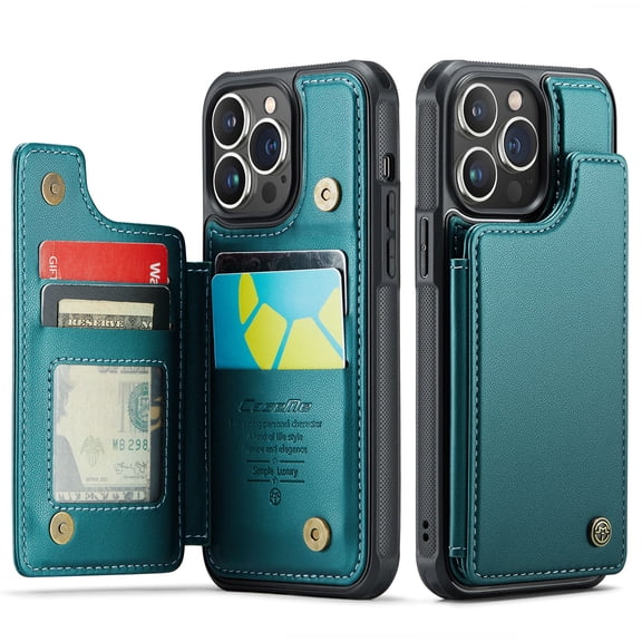for iPhone 13 Pro Case with Card Holder, Wallet Case for Women Men with RFID Blocking, Durable Leather Kickstand Magnetic Clasp Shockproof Phone Case for iPhone 13 Pro