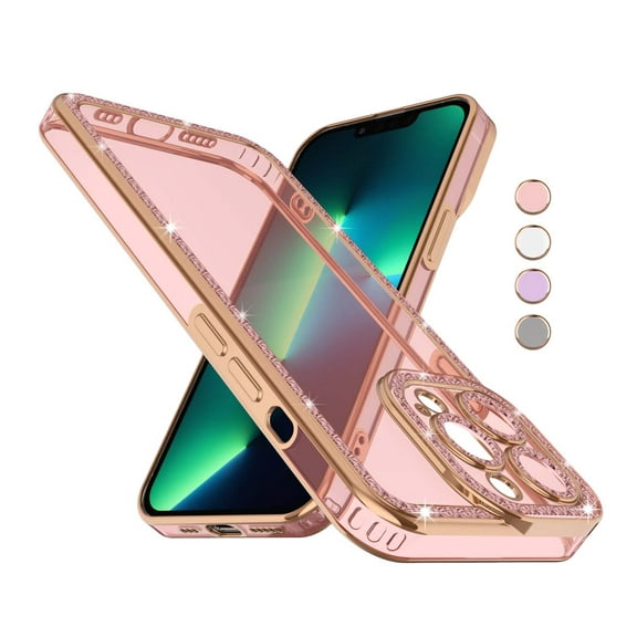 iPhone 13 Pro Case, iPhone 13 Pro Case with Diamond, Njjex Silicone Rubber Gel TPU Cases Cute Glossy Cover for Women & Girls Sparkle Bling Rhinestone Slim fit for Apple iPhone 13 Pro 6.1" 2021