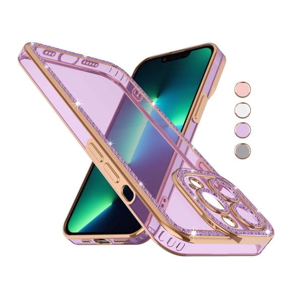 iPhone 13 Pro Case, iPhone 13 Pro Case with Diamond, Njjex Silicone Rubber Gel TPU Cases Cute Glossy Cover for Women & Girls Sparkle Bling Rhinestone Slim fit for Apple iPhone 13 Pro 6.1" 2021
