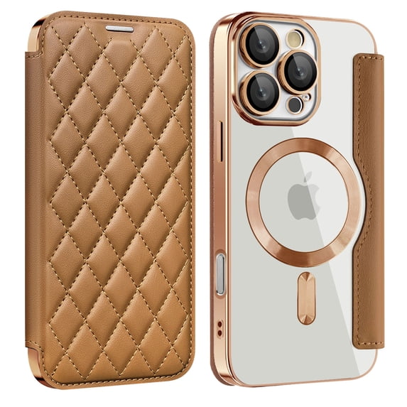 for iPhone 13 Pro Case Compatible with Magsafe, Slim Fit Flip Protective PU Leather Wallet Case with RFID Blocking Card Slot Build-in Len Protector for iPhone 13 Pro, Brown