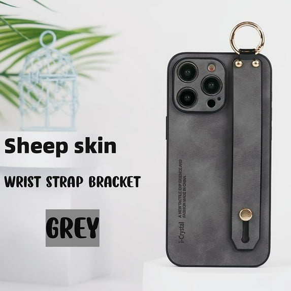 iPhone 13 Pro Case Cover, Allytech Vintage PU Leather Wristband Ring Holder Stand Bumper Anti-Scratch Protective Phone Case for Apple iPhone 13 Pro - Gray