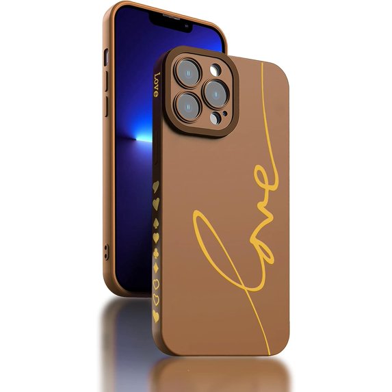 iPhone 13 Pro Case, Cute Abstract Art Line Painting Phone Case for Women/Girls,Gold Plated Letter Case with Full Camera Lens Protective Phone Cases for iPhone 13 Pro 6.1 inch,Brown