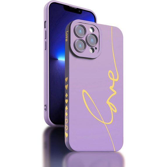 iPhone 13 Pro Case, Cute Abstract Art Line Painting Phone Case for Women/Girls,Gold Plated Letter Case with Full Camera Lens Protective Phone Cases for iPhone 13 Pro 6.1 inch,Purple