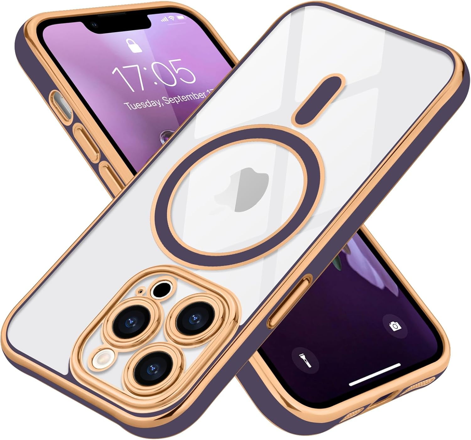 iPhone 13 Pro パープル ホワイト ケース付き PLATA iPhone 13 Pro (6.1inch)専用 リング型 ストラップホール