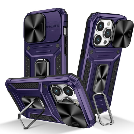 for iPhone 13 Pro Case Heavy Duty with Camera Cover, Build in Kickstand & Magnetic Car, Military Grade Armor Protection Cover,Sturdy Rugged Shockproof Case For iPhone 13 Pro, Purple