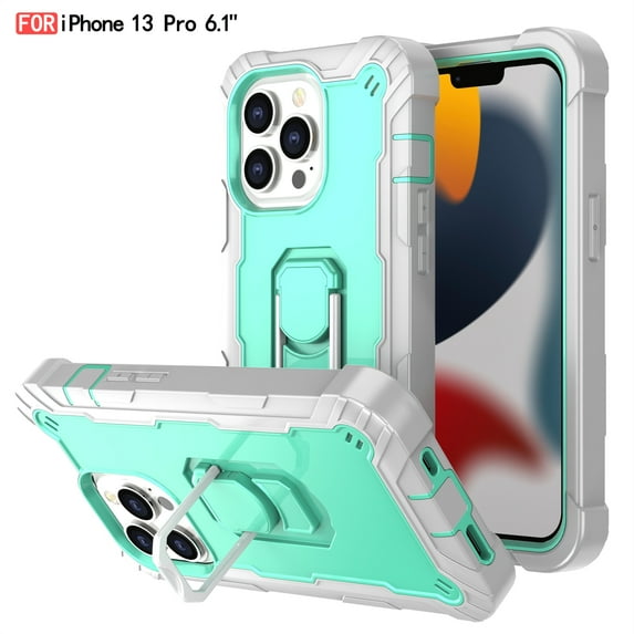 iPhone 13 Pro Case - Heavy Duty Hybrid Rugged Dual Layer Protective Shockproof Kickstand Cover with Ring Holder for Apple iPhone 13 Pro, F