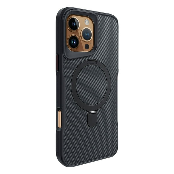 for iPhone 13 Pro Case Heavy Duty Protection Cover Carbon Fiber Design, Ring Compatible with Magsafe Kickstand Magnetic Built in Stand Rugged Phone Case for iPhone 13 Pro, Black