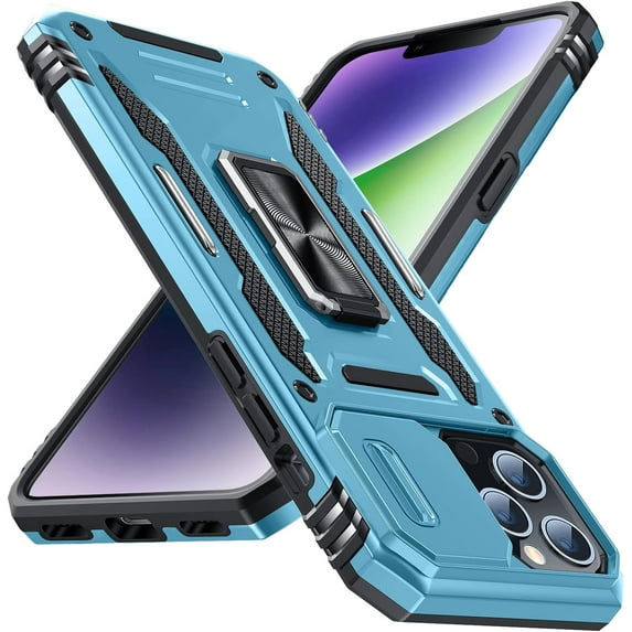 for iPhone 13 Pro Case with Kickstand with Camera Cover,Military-Grade Protection,Metal Ring Kickstand,Bumper Case for iPhone 13 Pro Case,Light Blue 5-IP13p-04