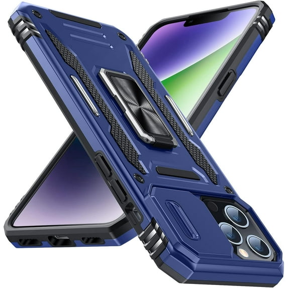 for iPhone 13 Pro Case with Kickstand with Camera Cover,Military-Grade Protection,Metal Ring Kickstand,Bumper Case for iPhone 13 Pro Case,Blue 5-IP13p-03