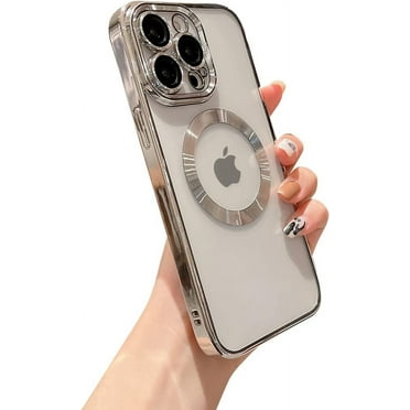 iPhone 13 Pro Case Magnetic Clear with Camera Lens Protector Full Protection MagSafe Electroplated Silicone Dust-Proof Net Shockproof Protective Case Cover 6.1 Inch - Silver
