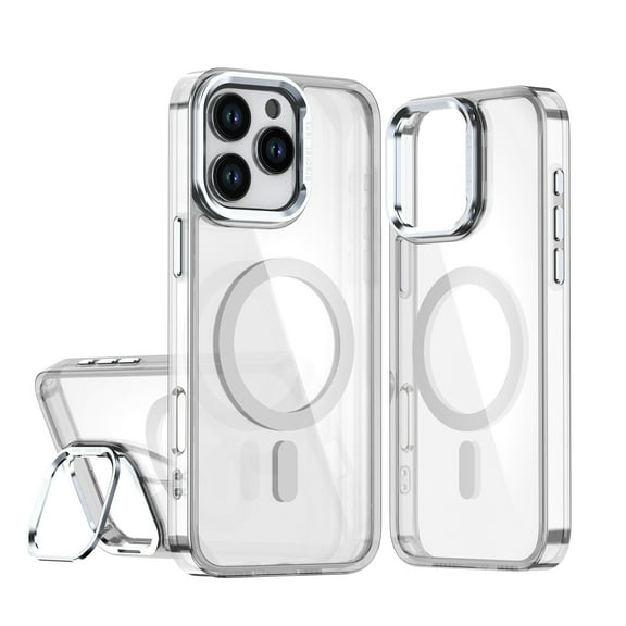 For iPhone 13 Pro Case, Magnetic Clear Case with Lens Kickstand, Full-Body Shockproof Protective Crystal Cover, Compatible with MagSafe, Anti-Yellowing Transparent Phone Cover,White