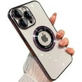 thumbnail image 1 of for iPhone 13 Pro Case,Magnetic Compatible with Magsafe,Glass Lens Camera Protector,Logo View Hard Luxury Phone Cases for iPhone 13 Pro for Women Men Transparent Cover (Purple), 1 of 12