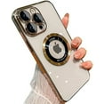 thumbnail image 1 of for iPhone 13 Pro Case,Magnetic Compatible with Magsafe,Glass Lens Camera Protector,Logo View Hard Luxury Phone Cases for iPhone 13 Pro for Women Men Transparent Cover (Gold), 1 of 13
