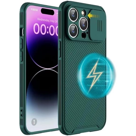iPhone 13 Pro Case Magsafe, iPhone 13 Pro Camera Protection Case [Support Magsafe Charger] with Slide Lens Cover,Slim Magnetic Case for iPhone 13 Pro 6.1",Green
