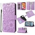 thumbnail image 1 of For iPhone 13 Pro Case, Premium Leather Magnetic Closure Flip Wallet Case with Card Holder Cash Slot Stand Function Embossed Flower Pattern Slim Shockproof Lanyard/Strap Cover,Purple, 1 of 7