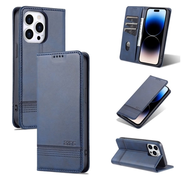 For iPhone 13 Pro Case Premium PU Leather Simple Wallet Case TPU Bumper Card Slots Kickstand Magnetic Closure Shockproof Flip Cover,blue,For iPhone 13 Pro