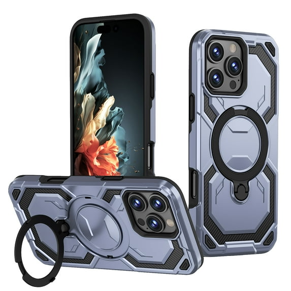 for iPhone 13 Pro Case with Ring Kickstand, 360°+120° Rotation, Compatible with MagSafe, Magnetic Car Mount Support, Shockproof Dual Layer Soft TPU + Hard PC Protective Cover, Lightpurple