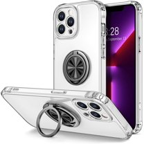 for iPhone 13 Pro Case with Ring Stand, Clear Body with 360° Rotatable Ring Holder Magnetic Kickstand [Camera Protection], Anti-Scratch Hard PC Shockproof Protective Phone Cases, Clear/Black