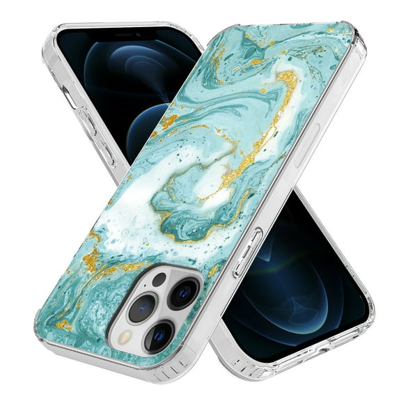 iPhone 13 Pro Case, Rosebono Hybrid Bling Glitter Sparkle Laser Green Marble Graphic Fashion Cute Colorful Skin Cover Shockproof Case for iPhone 13 Pro