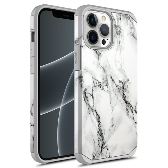 iPhone 13 Pro Case, Rosebono Slim Hybrid Shockproof Hard Cover Graphic Fashion Colorful Skin Cover Armor Case for iPhone 13 Pro 6.1" (White Marble)