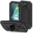 thumbnail image 1 of iPhone 13 Pro Case with Screen Protector, TECHCIRCLE Heavy Duty Military Metal Hybrid Rugged Kickstand Water-Resistant Shockproof Full Body Protective Cover with Slide Camera Protector, Black, 1 of 8
