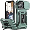 thumbnail image 1 of for iPhone 13 Pro Case with Slide Camera Cover Drop Tested Military Grade Heavy Duty Protective Durable Sturdy Rotate Ring Kickstand Phone Case for iPhone 13 Pro(Green), 1 of 14