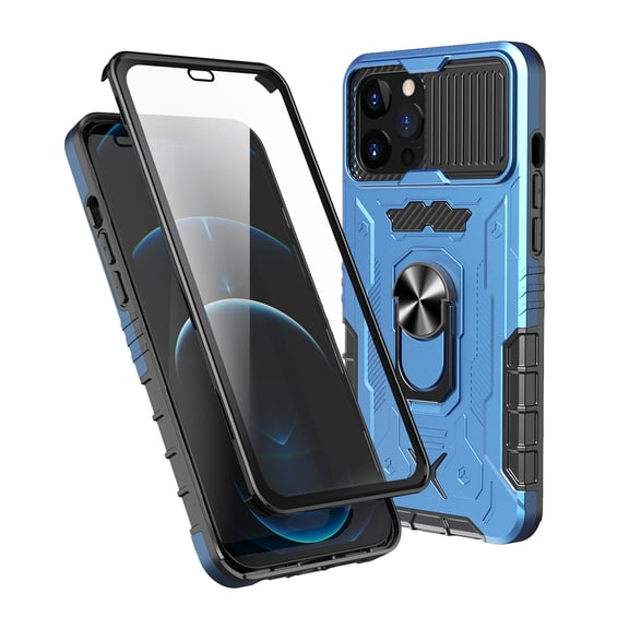 iPhone 13 Pro Case with Slide Camera Cover & Kickstand, TECHCIRCLE Rugged Military Grade Protective Cover Ring Stand Magnetic Case for iPhone 13 Pro 6.1 inch 2021, Skyblue