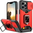 thumbnail image 1 of for iPhone 13 Pro Case with Sliding Camera Cover and Card Holder Heavy Duty Protective iPhone 13 pro Case with Ring Magnetic Kickstand Phone Case for iPhone 13 Pro 6.1 inch(Red), 1 of 14