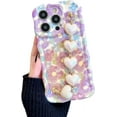 thumbnail image 1 of for iPhone 13 Pro Case, [Sparkling Purple Flower Oil Painting] [with Luxury Heart Bracelet] [Fashionable Wave Edge Shape] Soft TPU Drop and Shock Resistant for Women and Girls 6.1", 1 of 13