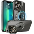 thumbnail image 1 of for iPhone 13 Pro Case with Stand, [Compatible with MagSafe] [Built-in Camera Cover] Shockproof Plating Edges, Clear Protective Magnetic Transparent Phone Case for iPhone 13 Pro - Black, 1 of 9