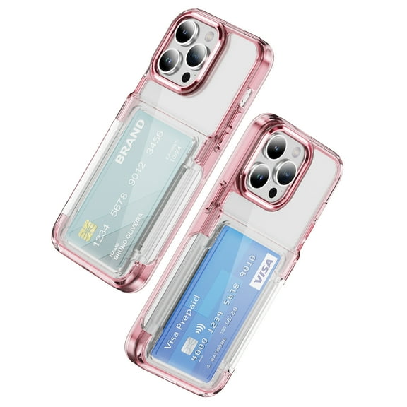 for iPhone 13 Pro Case Wallet Clear, with Credit Card Holder ID Card Slot Drop Protection Shockproof Anti-Scratch Transparent Cover for Women Men for iPhone 13 Pro, Pink