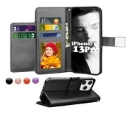 iPhone 13 Pro Case, iPhone 13 Pro Wallet Case, iPhone 13 Pro PU Leather Case, Njjex [Kickstand] Luxury PU Leather Wallet Case Flip Folio Cover [Card Slots] [Wrist Strap] -Black