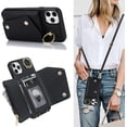 thumbnail image 1 of for iPhone 13 Pro Case Wallet with Strap for Women,Crossbody Lanyard and Wristlet Strap,Zipper Pocket,Credit Card Holder,Ring Stand,RFID Blocking Phone Wallet Cases(6.1 inch,Black), 1 of 18