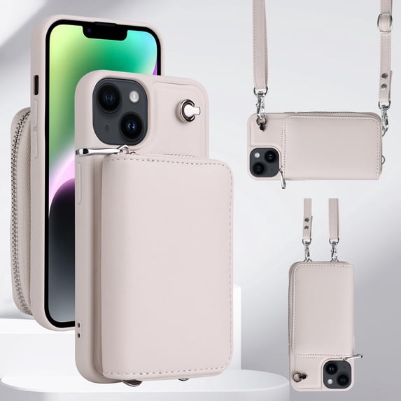 iPhone 13 Pro Case Wallet with Detachable Shoulder Strap, Premium PU Leather Wallet Case for Apple iPhone 13 Pro, Milky White