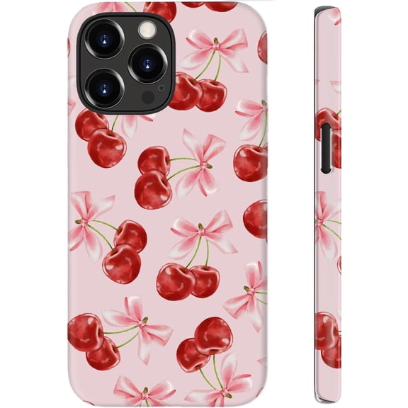 for iPhone 13 Pro Case, Wireless Charging Compatible,Dual-Layer Protection with Cute Wildflower, Soft Silicone + Hard Shell, Chic Phone Cover for Women - Sweet Cherry Bows
