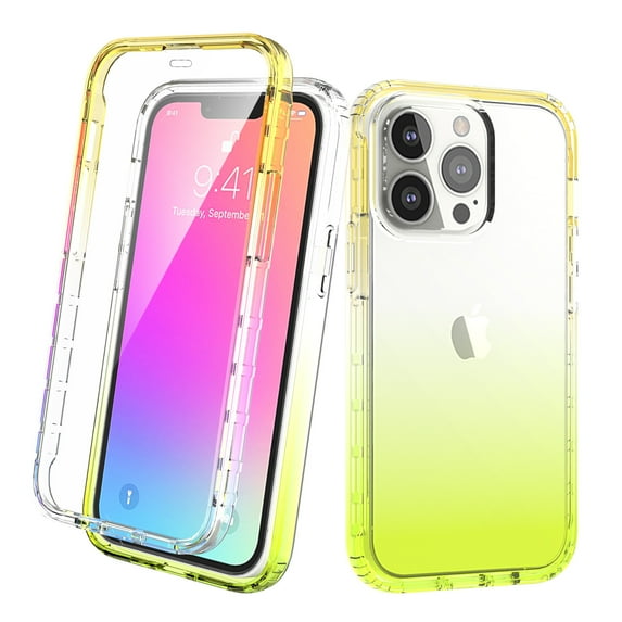 iPhone 13 Pro Case With Built-in Screen Protector, Rosebono Hybrid Gradient Transparent Soft TPU Clear Skin Cover Case For iPhone 13 Pro (Yellow)