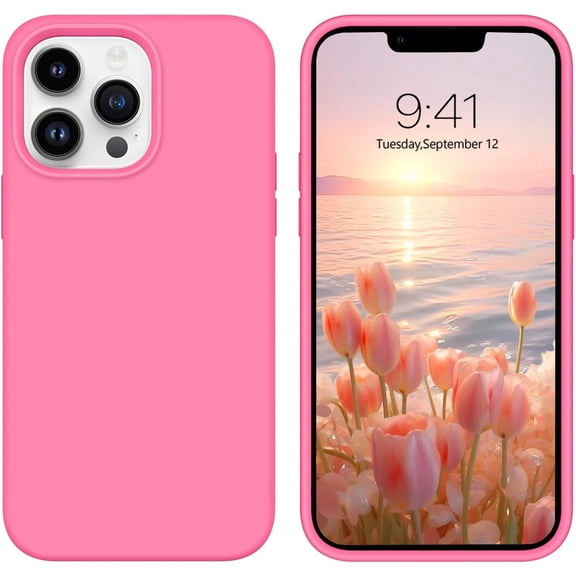 for iPhone 13 Pro Case, iPhone 13 Pro Liquid Silicone Case, Soft Gel Rubber Slim Microfiber Lining Cushion Texture Cover Shockproof Protective Phone Case for iPhone 13 Pro 6.1'', Raspberry