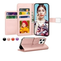 iPhone 13 Pro Case, iPhone 13 Pro Wallet Case, iPhone 13 Pro PU Leather Case, Njjex [Kickstand] Luxury PU Leather Wallet Case Flip Folio Cover [Card Slots] [Wrist Strap] -Rose Gold