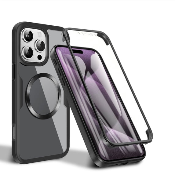 for iPhone 13 Pro Clear Case with Built-in Screen Protector Film, Compatible with Mag-Safe, Military-Grade Protection Yellowing Resistant, Slim Shockproof Magnetic Full Body Phone Case, Black