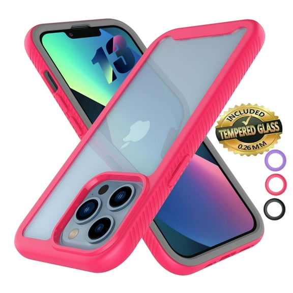 iPhone 13 Pro Clear Case, iPhone 13 Pro Case Screen Protector, Tekcoo Full Body Sturdy Grip Plastic TPU Slim Transparent Phone Protective Hard Cases - Rose