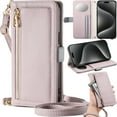 thumbnail image 1 of for iPhone 13 Pro Cowhide Pattern Leather Phone Case Wallet Handbag with Zipper Pocket, Multi Card Holder Cash Slot, Makeup Mirror, Crossbody Shoulder Strap & Wrist Lanyard, 1 of 8