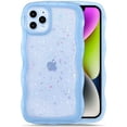 thumbnail image 1 of for iPhone 13 Pro - Curly Wave Edge Design, Transparent Bling Glitter Star Shiny Case, Cute Pink Clear Full Protection Soft TPU Shockproof Phone Cover for Women and Girls (Blue), 1 of 14