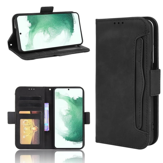 for iPhone 13 Pro Flip Wallet Case - Card Holders and Cash Pocket - Vintage Premium PU Leather Cover, Luxurious Grip Stand Feature, Magnetic Clasps with Detachable Card Slots, Black