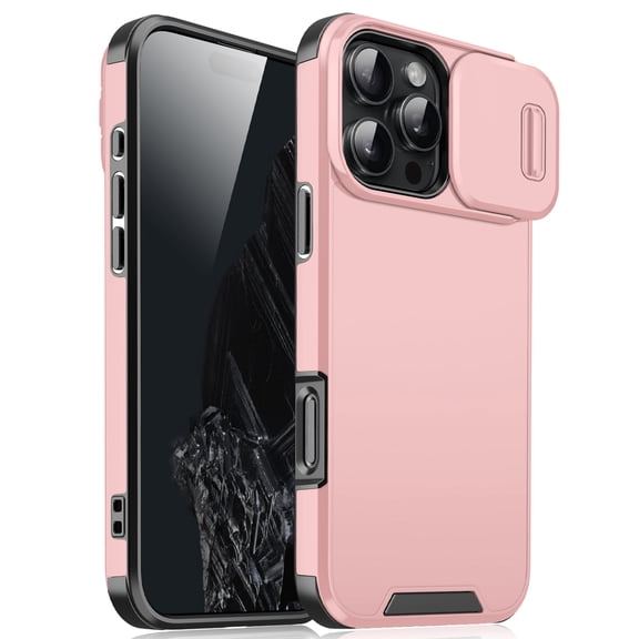 for iPhone 13 Pro Heavy Duty Case with Camera Sliding Cover, Support Wireless Charging Hybrid TPU & PC Smoothly Anti-Fingerprint Slim Case Compatible with iPhone 13 Pro, Pink